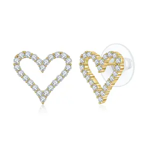 MINDDHA 14K Gold/White Gold Plated Sud | 925 Sterling Silver Post | Heart Stud Earrings for Women – Dainty Earrings with Cubic Zirconia – Jewelry for Everyday Wear or Occasions