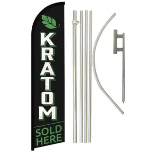 Kratom Sold Here Windless Banner Flag & Pole Kit, Steel, Aluminium