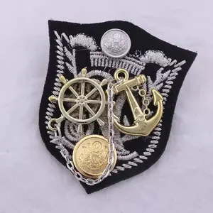 Nautical Brooch with Anchor Wheel and Coin Charm for Stylish Outfits
