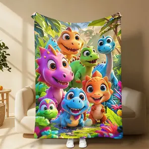 Cute Baby Dinosaur Jungle Plush Throw Blanket, Ultra Soft Skin Friendly Fluffy Warm Blanket, Kids All Season Snuggle Blanket for Sleepover Storytime, Dinosaur Theme Home Blanket, Ideal Birthday Holiday Gift for Little Kids