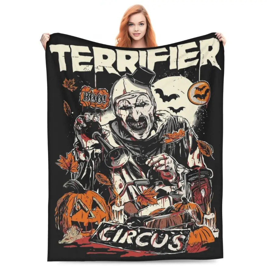 Terrifier Art The Clown Soft Blanket Throw, Flannel Printed Decorative Fleece Textile, Portable Lightweight Bedding for Sofa-Couch Horror Themed Decor, Decorative Blankets
