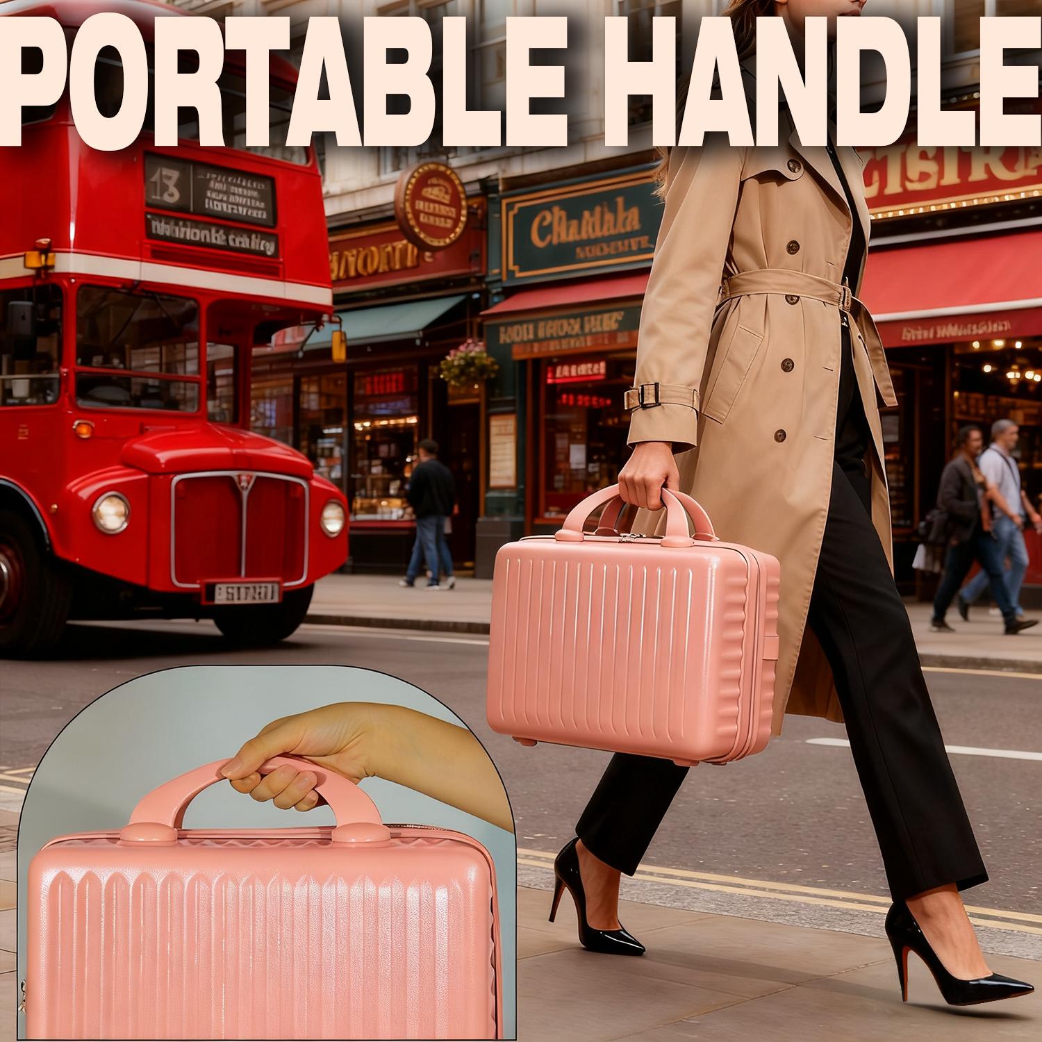 Pink Vertical Stripe Hard Shell Makeup Case | Portable Mini Travel Cosmetic Organizer with Elastic Straps | Durable ABS Vanity Bag Pink Vertical Stripe Hard Shell Makeup Case | Portable Mini Travel Cosmetic Organizer with Elastic Straps | Durable ABS Vanity Bag