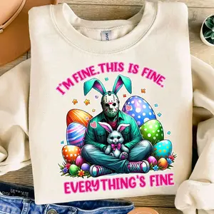 Easter Vibes Horror Shirt  Everything Is Fine Killer Bunny Tee  Spooky Creepy Easter Shirt  Funny Slasher Movie Shirt  Retro Scary Easter Outfit