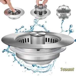 3-In-1 Sink Drain Filter Mesh, Sink Stopper, Drain Cover, Stainless Steel Outer + Copper Cap Core, Anti-Clog Odor Elimination, Clog Prevention, Fits Us Standard 3½ Inch Drains