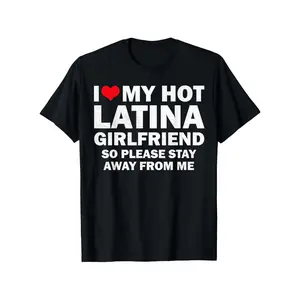 Men's I Love My Latina Girlfriend Short-Sleeve Round Neck T-Shirt - Menswear Top, Funny Spanish Relationship Streetwear, Comfortable Machine-Washable Casual Shirt with Iconic Print