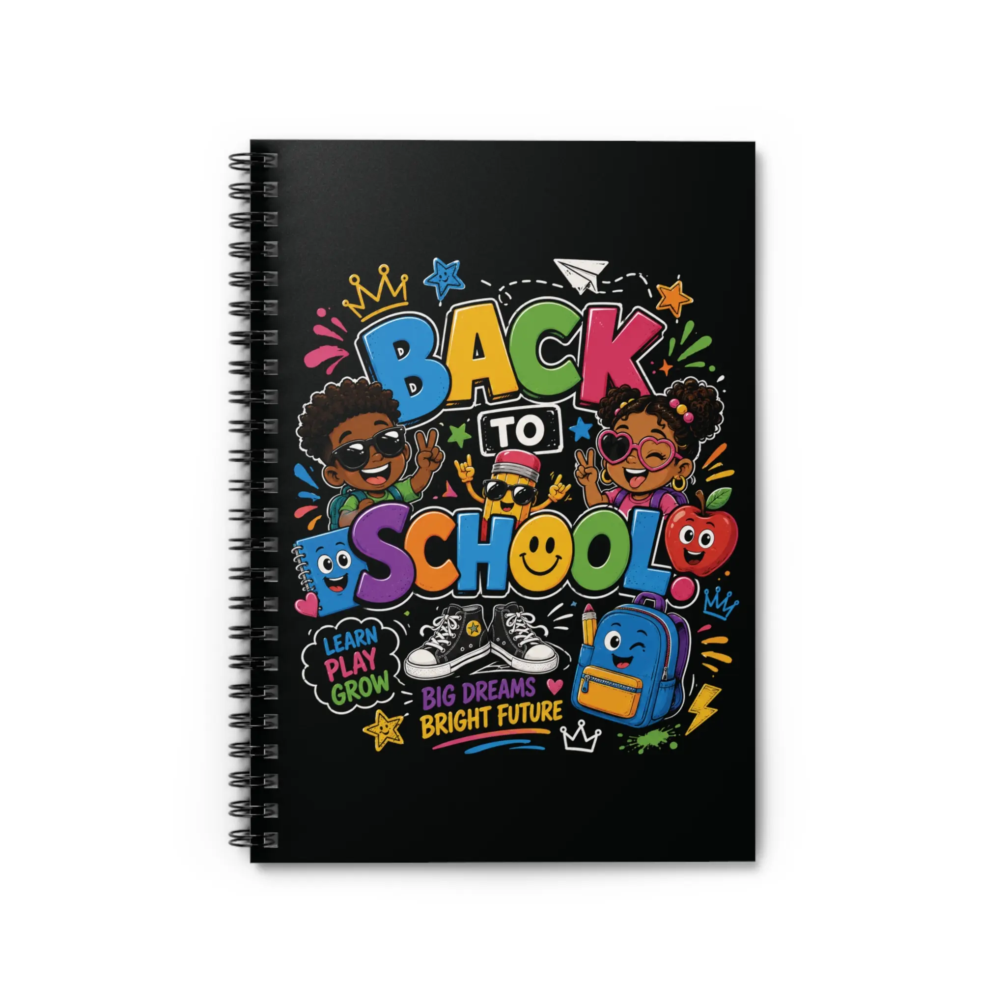 Back to School Kids Cartoon Spiral Notebook | Ruled Journal, Bright School Design