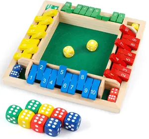 Shut The Box Dice Game 2-4 Players, Wooden Board Table Math Game with 8 Dices, Classic Tabletop Version Family Games for Adults and Kids for Classroom,Home,Party or Pub