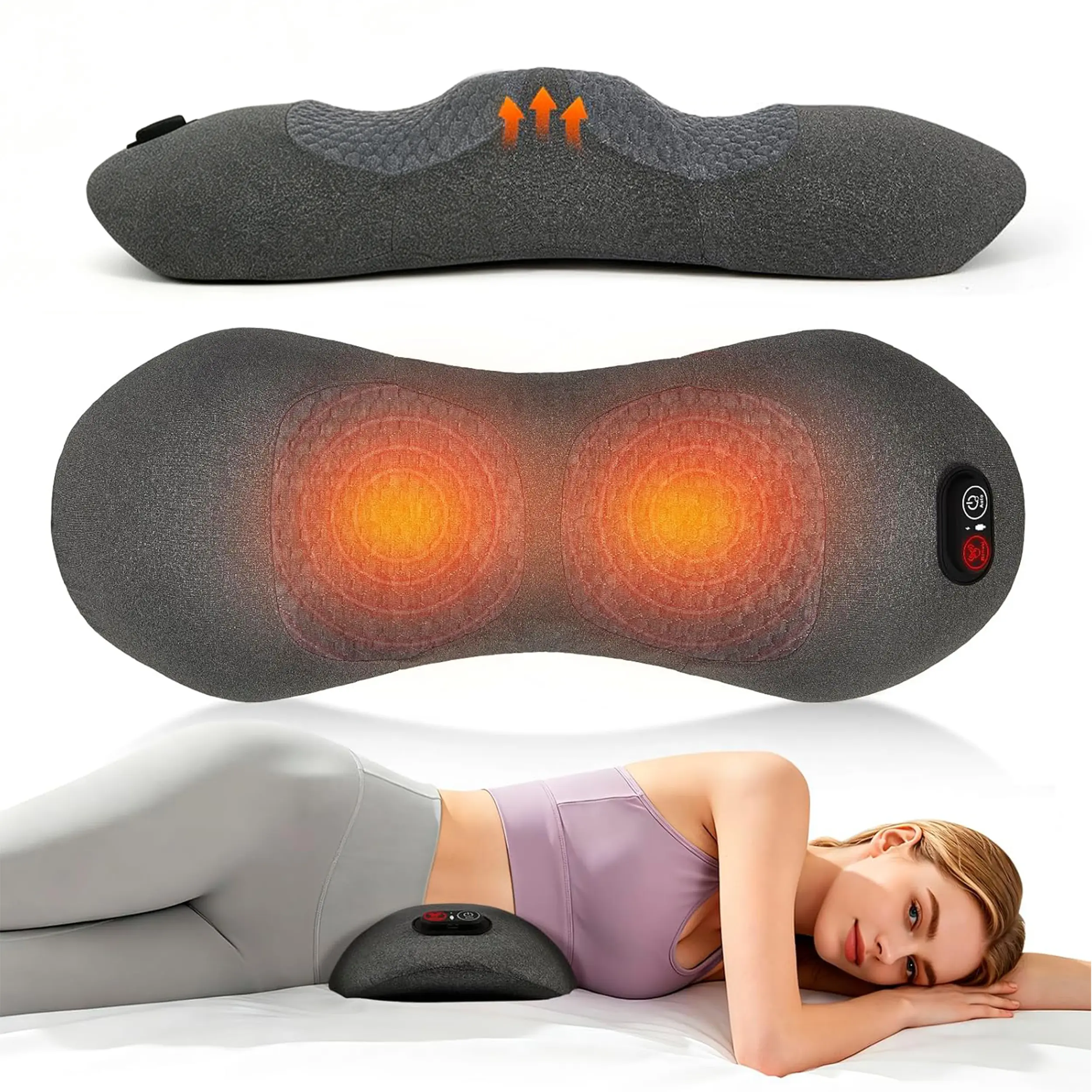 3-in-1 Back Massager with Stretching -Vibration and Heat, 3-in-1 Electric Lumbar Pillow to relieve lower back tension and pain Relief, suitable for both men and women, Office Chair and Home Use.