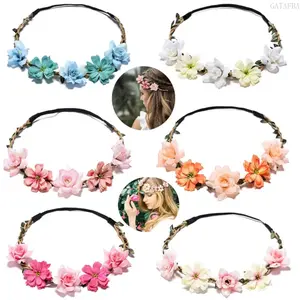 6Pcs Boho Floral Headpiece Set Elegant Flower Crown Hair Wreath Tiaras Women Wedding Hair Accessories For Brides Bridesmaids Flower Girls Outdoor Beach Party Bridal Shower