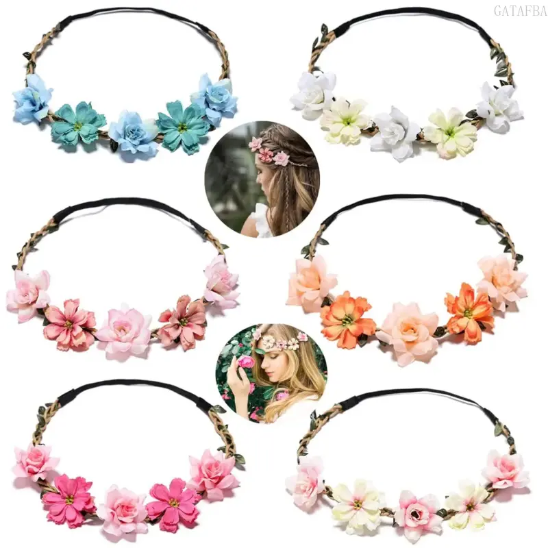 Women's 6Pcs Plastic Boho Floral Fabric Headpiece Set - Elegant Flower Crown, Hair Wreath, Tiara - Sports & Outdoor, Birthday, Wedding, Engagement, Daily Accessory, Party, Female
