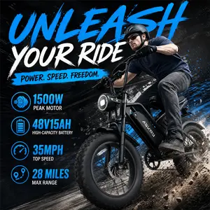 ASKMY E500 Fat Tire Electric Bike for Adults 1000W Peak Motor 48V 15Ah Battery 20x4” Tires Up to 35MPH Dual Suspension Long Range E-Mountain Bike UL Certified Removable Battery LED Lights | bicicleta electrica fat tire e-bike urbana montaña