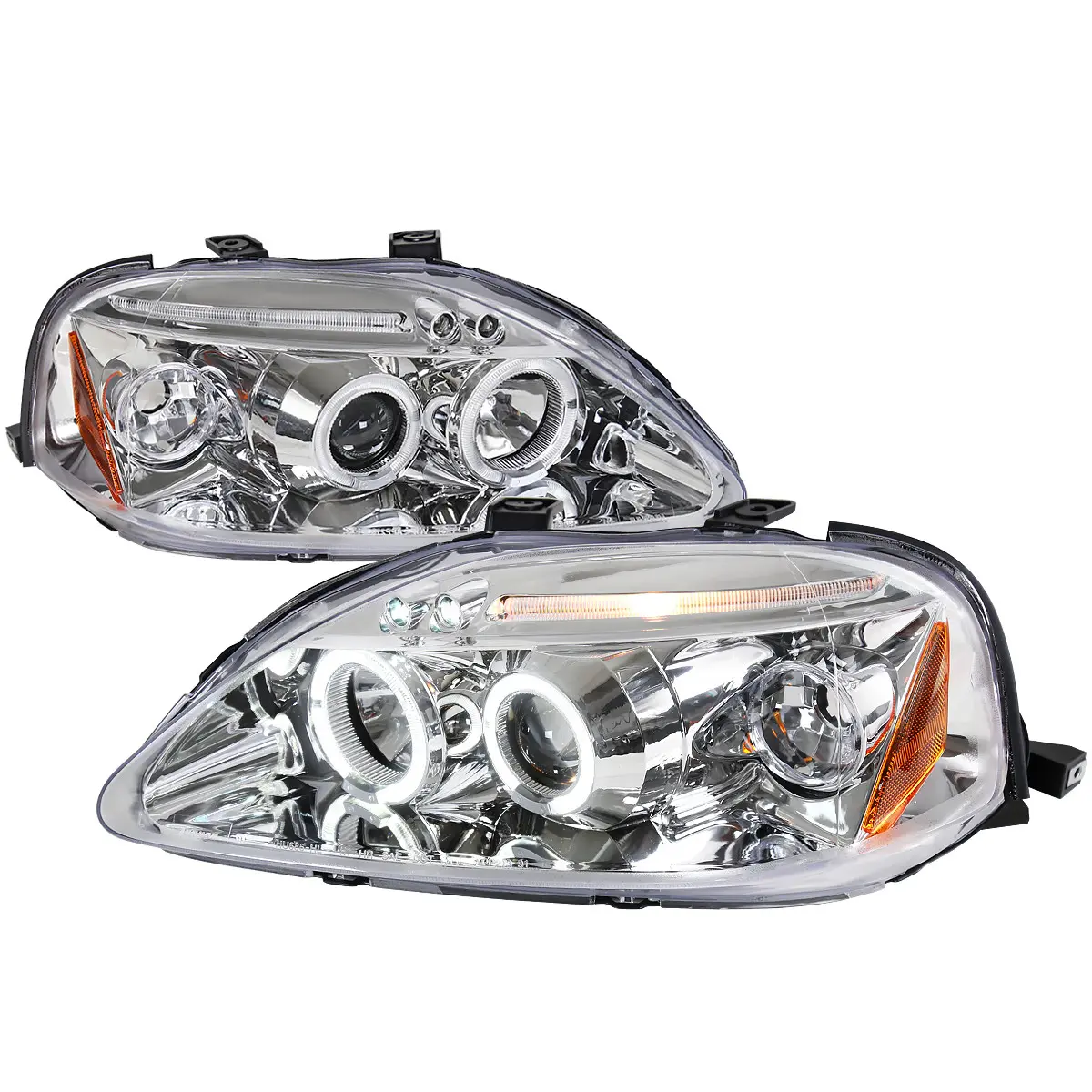 1999-2000 Honda Civic Dual Halo Projector Headlights (Chrome Housing/Clear Lens)