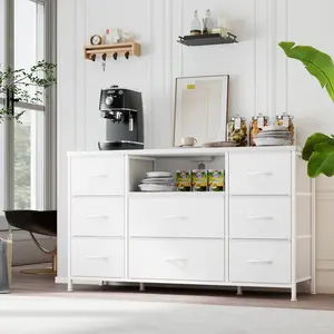 RaybeeFurniture TV Stand with Power Outlet Entertainment Center with 8 Fabric Deep Drawers Media Console Table for 55" TV Wide Storage Drawer Dresser for Bedroom, Living Room, Entryway