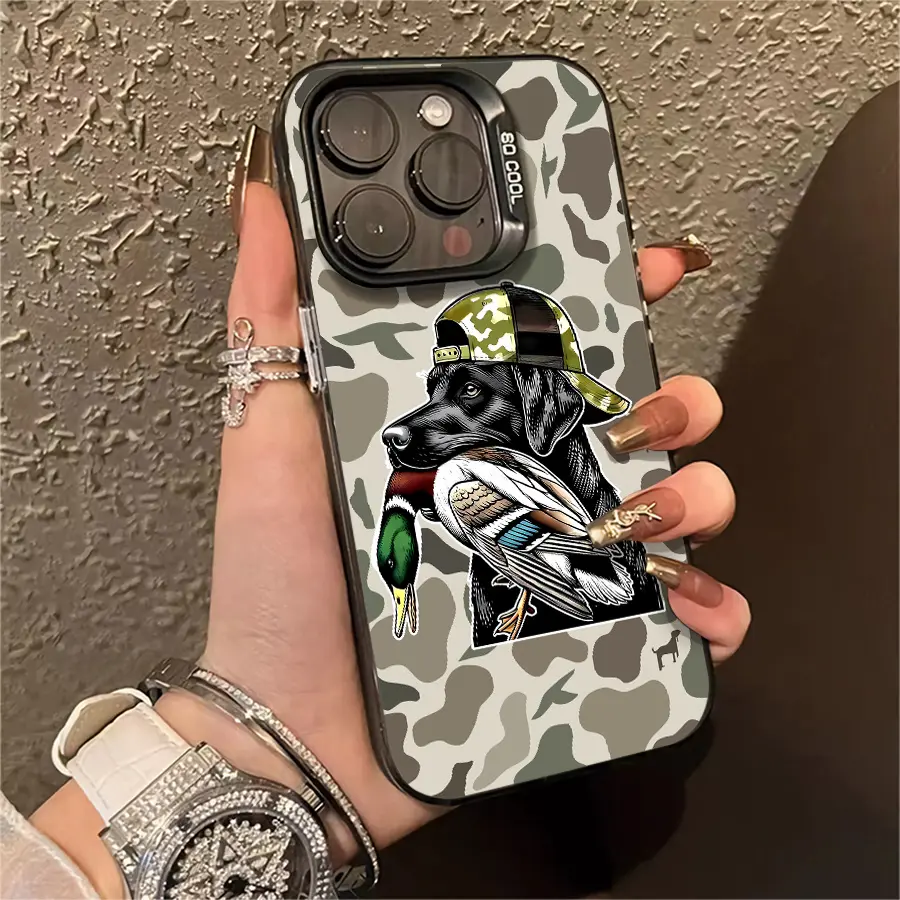 Phone Case: 1pc Hunting Dog with Duck Camo Phone Case Suitable for Apple IPhone11 12 13 14 15 16 17 PRO MAX X XR XSMAX 7 8Plus Antidrop Phone Case Camera Protection Phone Case Hard Shell Vintage Personality Funny Fashion Can Be Given to Friends Can