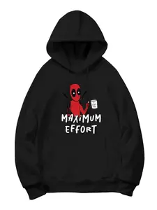MARVEL Studios Deadpool & Wolverine Maximum Effort Coffee Pullover Hoodie Black Long Sleeve Graphic Design Comfortable Casual Wear