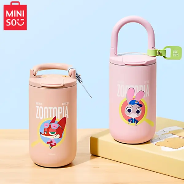 [Summer New Product] MINISO Zootopia Series Handled Insulated Water Bottle for Women (420ML), Cute and Stylish Stainless Steel Cup, Exquisitely Designed and Easy to Carry