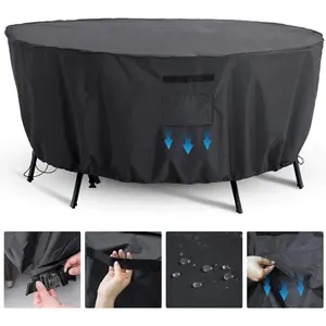 Round Patio Furniture Cover - Outdoor Table & Sectional Sofa Set Cover -  Resistant, Anti-UV &  - 62"D x 27.8"H, Space Grey