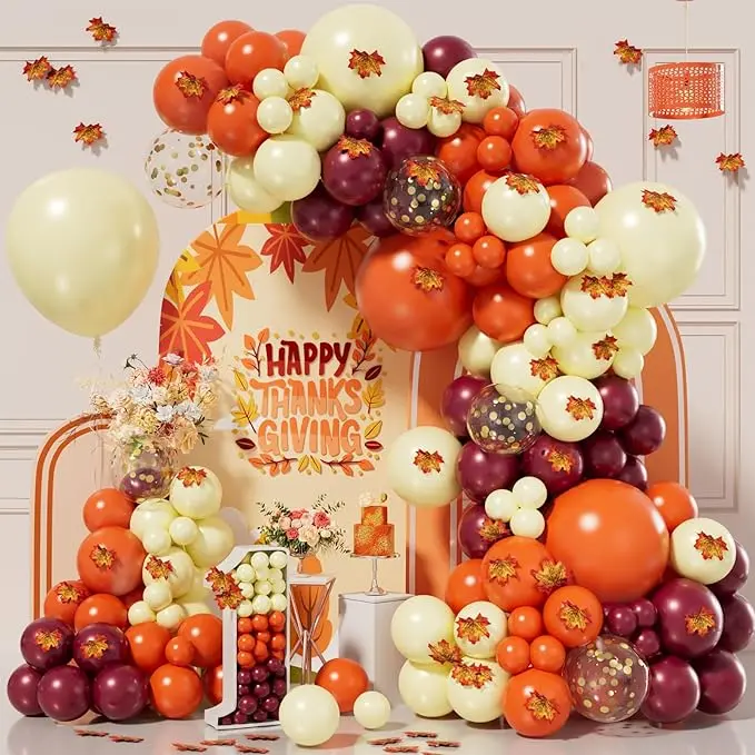 Fall Yellow Orange Burgundy Balloons Arch Garland Kit with Pastel  Gold Confetti Balloons Maple Leaves for Fall Birthday Party Baby Shower Autumn Thanksgiving Friendsgiving Decor 193pcs