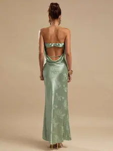Spring & Summer Solid Color Sage Green, Pistachio Elegant Backless Tube Mermaid Satin Jacquard Dress, Suitable For Cocktail Party, Romantic Date, Gathering, Formal Event, Bridesmaid Dress, Valentine's Day Dress, Pink Dress, Bridesmaid Dress, Birthday Part