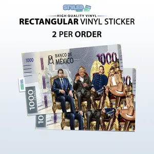1000 pesos of amlo zapata and pancho villa rectangle vinyl sticker