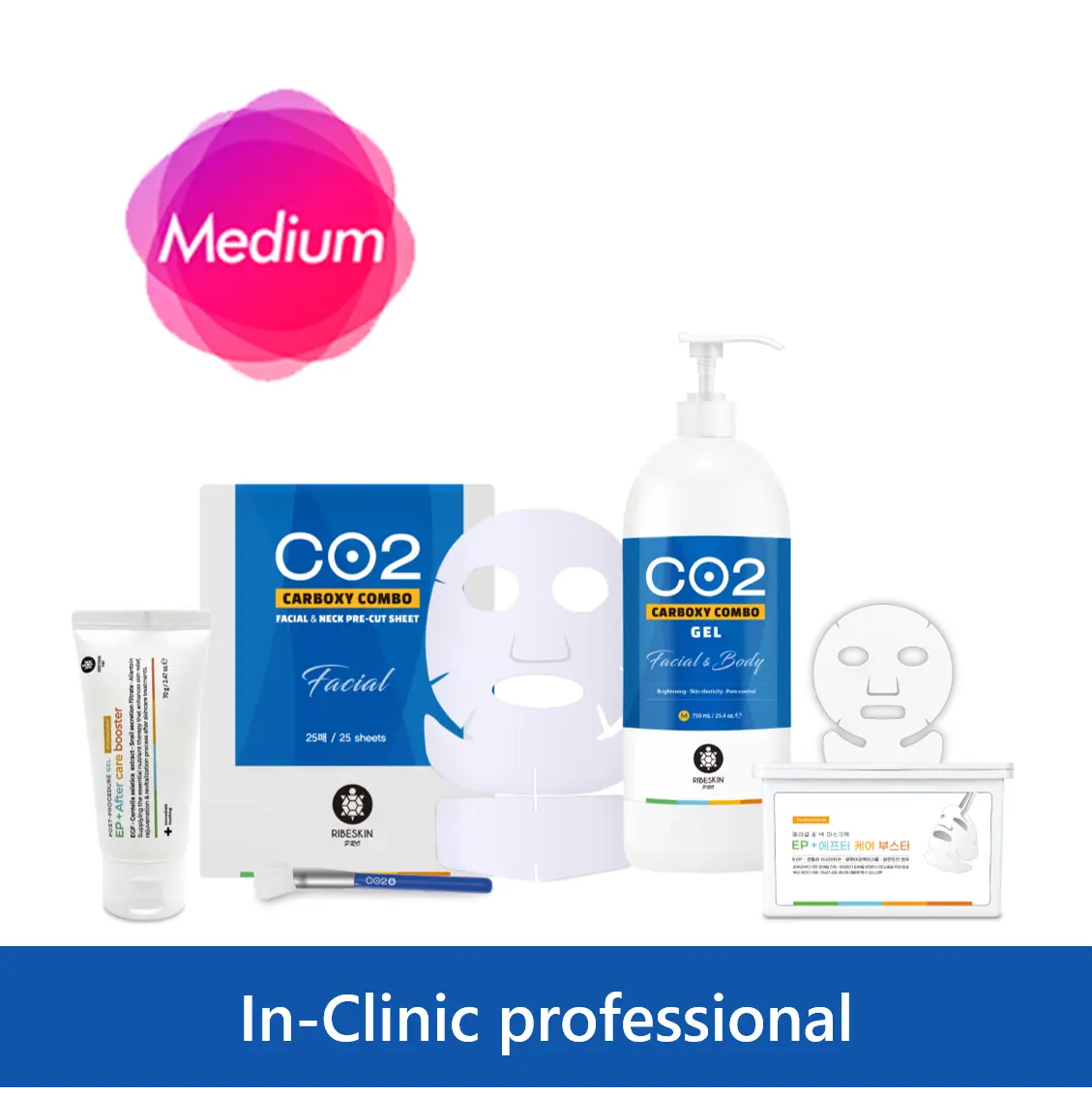 Korean Ribeskin CO2 Carboxy Therapy Facial Professional Kit 4 Steps Set