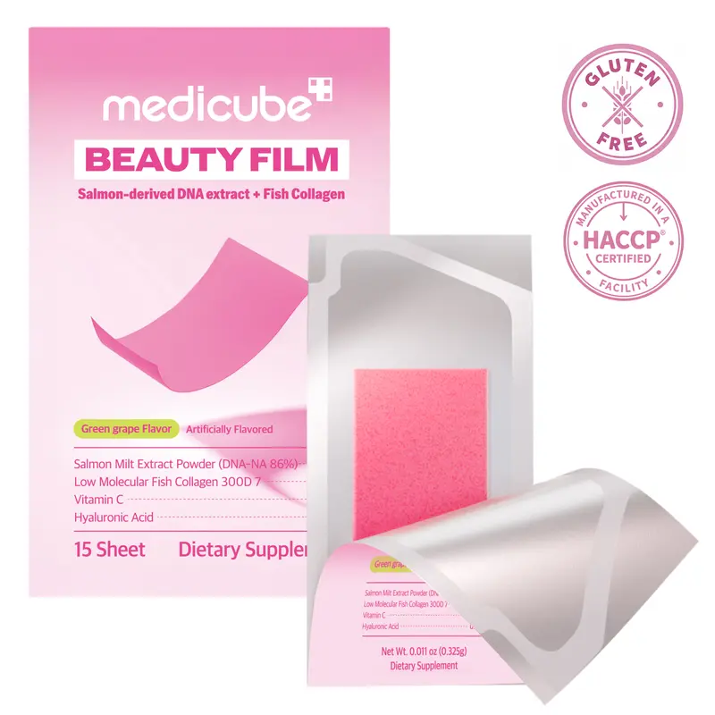 [medicube] PDRN Collagen Dissolving Strips | Salmon DNA, Ultra-low Molecular Collagen, Hyaluronic Acid for Healthy Skin Rejuvenation, Grape Flavored | 15 Servings, Pack of 1