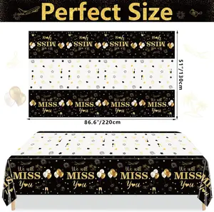 4 Pack We Will Miss You Tablecloths, 51x87'' Retirement Themed Table Covers Disposable Plastic Going Away Party Table Cloths for Farewell Party Decorations Retirement Party Decor, Black Gold