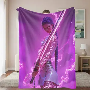Cyberpunk Warrior Flannel Blanket Neon Katana Art Print UltraSoft Lightweight AntiPilling Perfect for Gaming Room Decor Anime Enthusiasts Fantasy Movie Nights Unique Birthday Gifts Room Decor.