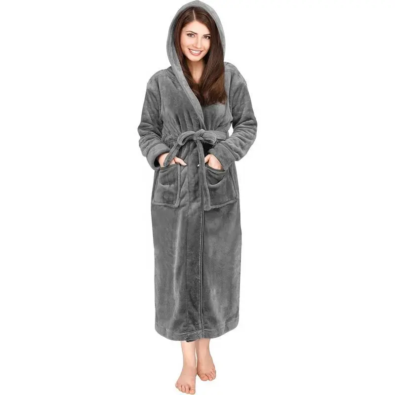 Women's Fleece Hooded Bathrobe Plush Long Spa Robe Women's Fleece Hooded Bathrobe Plush Long Spa Robe