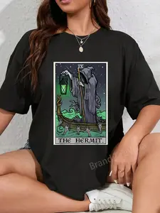 100% Cotton The Hermit Tarot Card Gothic Halloween Grim Reaper Horror T-Shirt