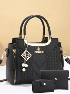 Large Capacity Fashion Versatile Handbag, Retro Mommy Bag, Elegant Women's Purse, Geometric Pattern, Casual Style, All Seasons, Fashionable Handbag, Handbag Set