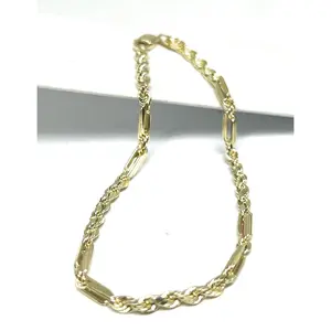 10k Solid Gold Milano Rope "FIGAROPE" BRRACELET 7-8 inch 3mm (SEMI-HOLLOW STYLE)