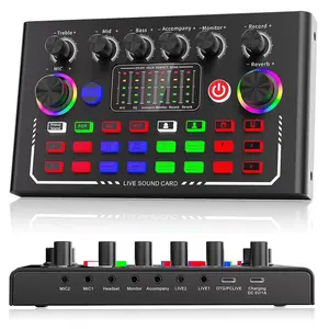 Live Sound Card, Digital Sound Card, Audio Interface, 1 Box Live Podcast Equipment Package, BT Connection DJ Disco Device, Live Streaming Equipment for Streaming, Recording, Gaming, Smartphone, Computer, Laptop