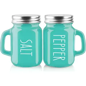 Turquoise Salt and Pepper Shakers Set - Teal Kitchen Decor and Accessories for  Restaurants Wedding - Glass Salt and Pepper Set for Cooking Table, RV, BBQ, Easy to Clean & Refill