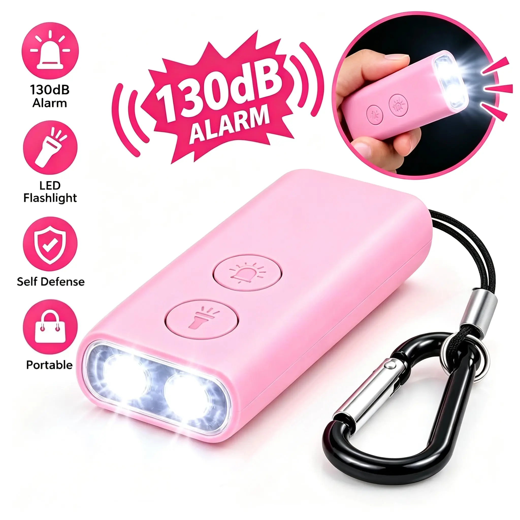 Self-Defense Personal Safety Alarm for Women &Elders, 130db Siren Sound, Rechargeable PortableKeychain Design with LED Flashlight