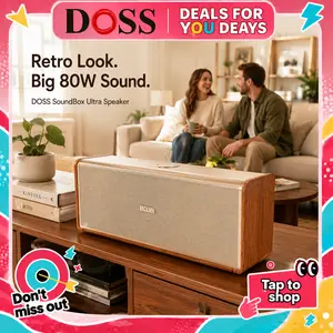DOSS SoundBox Ultra 80W 2.1 Dual Channel Speakers - Rechargeable Wireless Stereo Speaker System with Subwoofer Heavy Bass, Surround Sound, Bluetooth, Smartphone Connectivity, Card Support (Portable Grey) for Home, Office