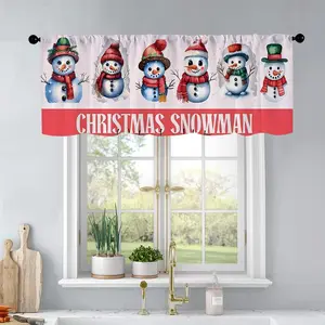 1Pc Christmas And New Year Printed Kitchen Curtains Christmas Snowman Watercolour Vect Curtains Curtain Valance Living Room Bedroom Bathroom Home Decor 54X18 Inch