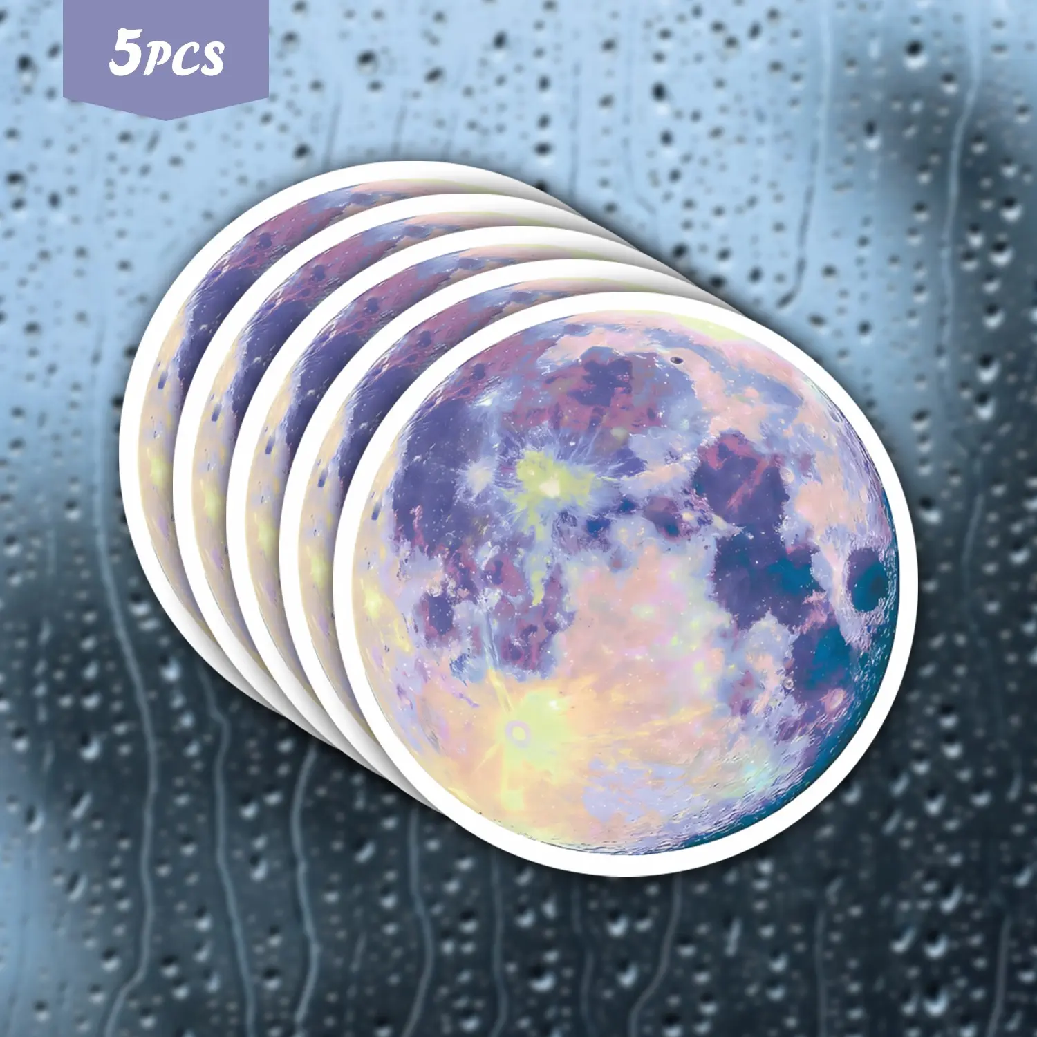 5Pcs Pastel Colorful Moon Waterproof Vinyl Sticker, Dreamy Celestial Moon Art Self-Adhesive Decal, Suitable For Water Bottles, Laptops, Journals, Ideal For Space Lovers, Astrology Fans And Whimsical Vibe Enthusiasts