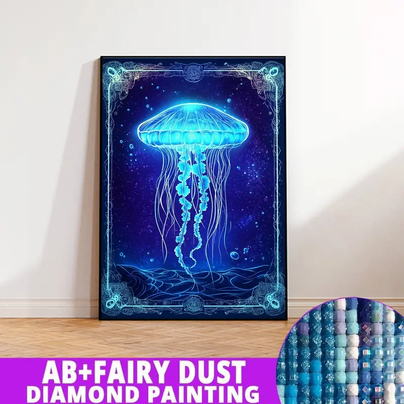 1PC framedless 5D Diamond Painting Kit-Glowing Blue Jellyfish in Cosmic FrameGlowing Blue Jellyfish in Cosmic Frame-Ornament Decorations for Home Resin Diamonds, AB Diamonds & Fairy Dust, Perfect for Adult Diamond Lovers,Holiday Gift, Diy Diamond Art