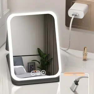 LED Lighted Folding Makeup Mirror,with 3-color dimmable touch screen color light, Tabletop Mirror, Brightness Adjustable,rechargeable travel makeup mirror, For Dormitories and home， LED foldable makeup mirror, Best Gifts