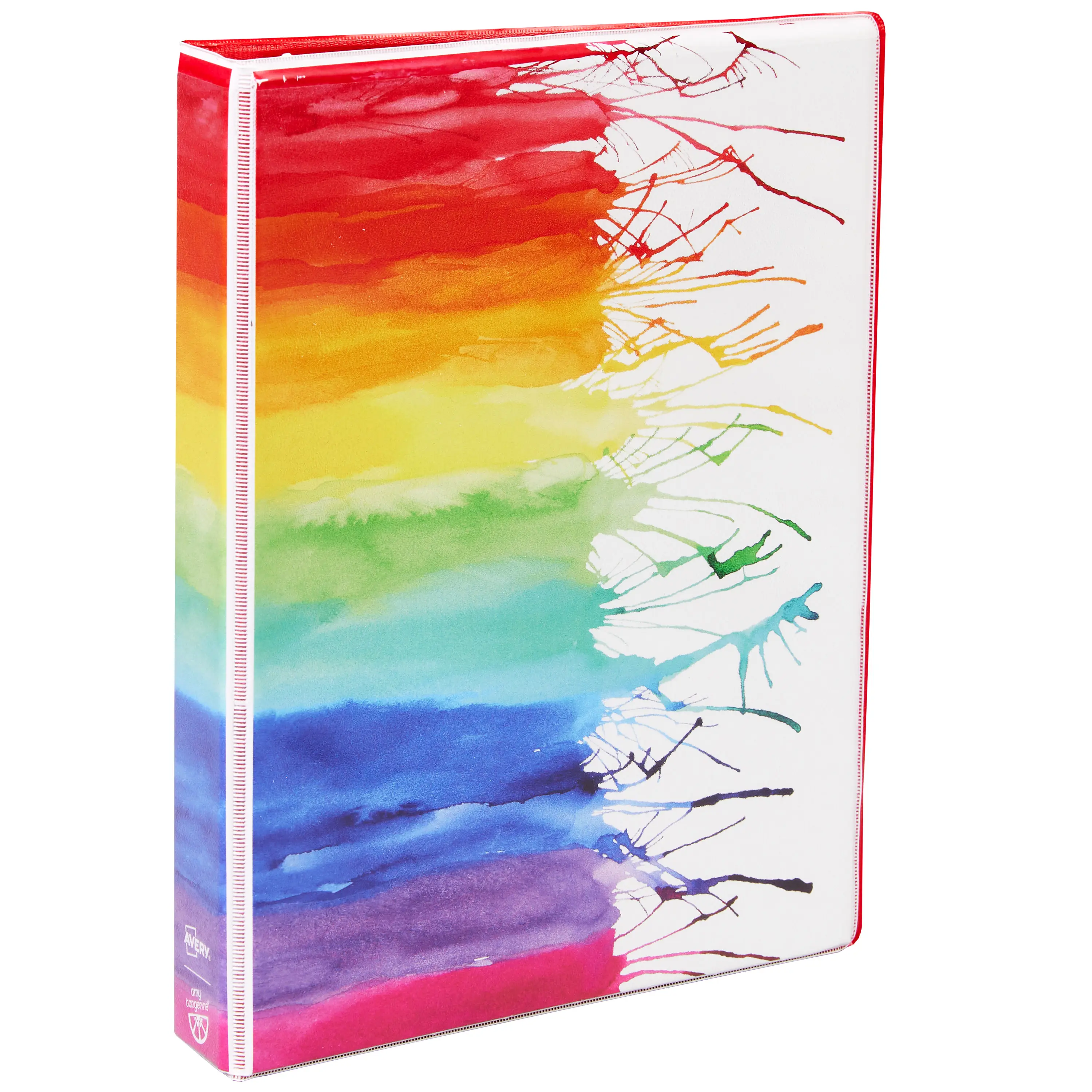 Avery Mini 3 Ring Binder, Holds 5.5" x 8.5" Paper, 1" Round Rings, 175-Sheet Capacity, 1.4 Inch Wide Spine, Watercolor Rainbow Design (18713)