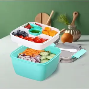 Insulated Double Layer 52 oz Lunch Box Portable 3 Compartments Lunch Container with Dressing Cup Leakproof Reusable for Salad Ingredients Snacks Men Women Work Office School Dorms Students Picnic