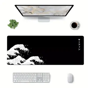 MinimalistGreat WaveMouse Pad, Black & White Ukiyo-e Desk Mat, Oversized Non-Slip Office/Gaming Pad, Sleek Japanese Aesthetic Decor, Smooth Surface for Daily Use, Desk Setup, Desk Accessories