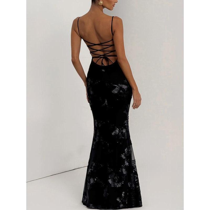 Women's Summer New Style Sexy Slimming Backless Tie Waist Long Dress, Elegant European Fashion, Perfect for Parties & Casual Wear