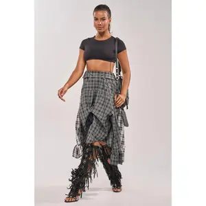 FALL VIBES PLAID MIDI SKIRT