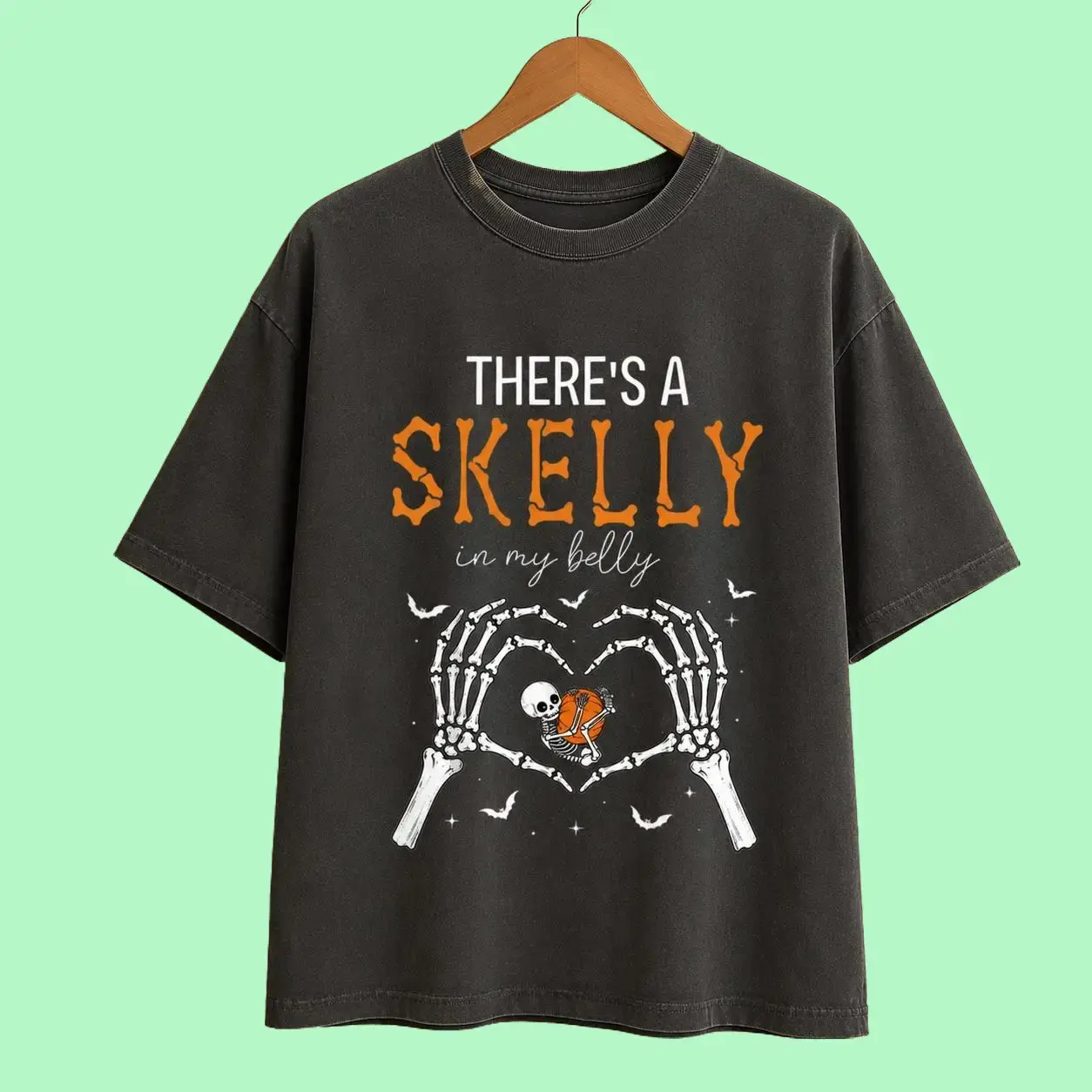 There’s a Skelly in My Belly T-Shirt, Halloween Pregnancy Announcement Tee, Funny Maternity Shirt, Spooky Mom-to-Be Gift For Women