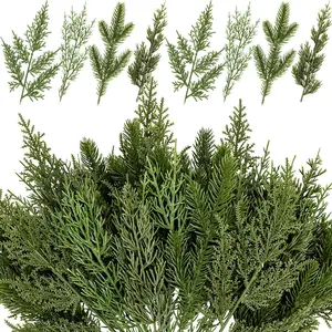 40 count Artificial Pine Branches Assorted Faux Pine Stems Cedar Leaves  Sprigs Plastic  Christmas Greenery Pine Picks for Xmas Tree Wreaths Garlands DIY Accessories  Decor (40, Green)