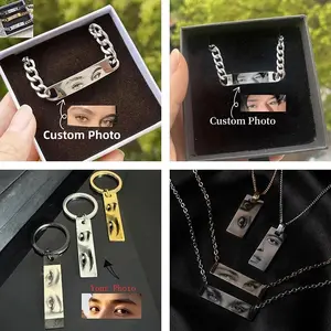 Personalized Customizable Engraved Eye Picture Keychain Stainless Steel Custom Photos Key Ring For Women Jewelry Custom Gifts