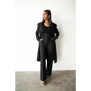 Amaya Power Suit Long Blazer in Black
