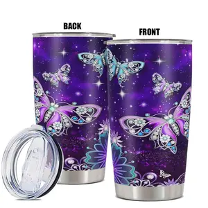 Butterfly Pattern Tumbler, 20oz Stainless Steel Cup, Insulated and Durable, Butterfly Theme Tumbler, Elegant Drinkware for Women, Girls, Butterfly Lovers, Flasks